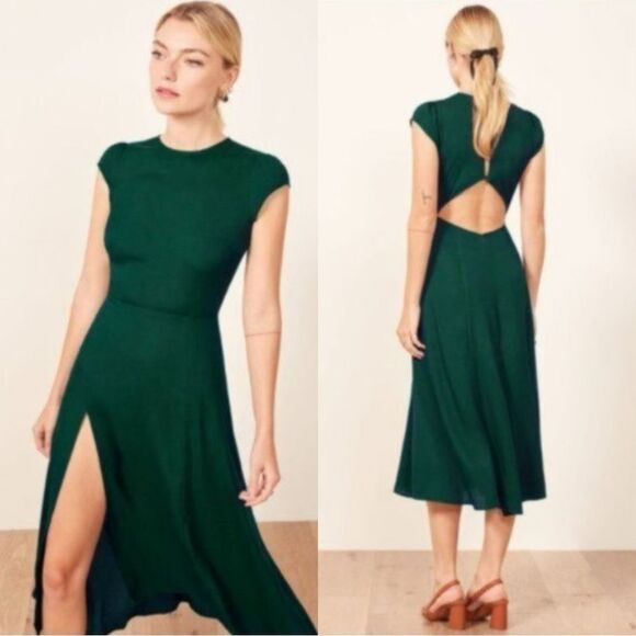 Reformation Gavin Midi Dress in Emerald - Picture 3 of 12